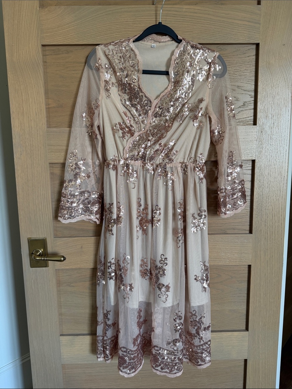 Embellished V-Neck Midi Dress in Blush